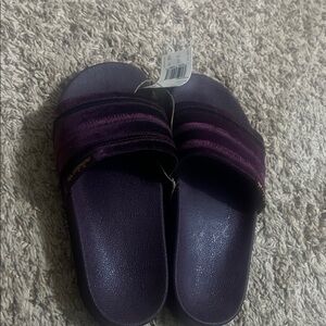 Adidas purple velvet slides